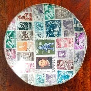 Leatherbacked ,glass top multi colors